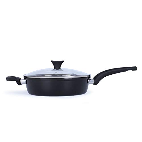 Sartn honda de 26 cm de borde alto de 3,5 litros  Sartn con tapa y antiadherente  Sartn honda de induccin con asas de silicona  Apta para todo tipo de cocinas  Tamao 26 x 7 cm  Negro