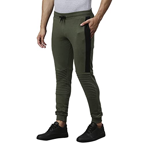 Image of HIGH Star Men Olive Green Solid Slim-Fit Joggers