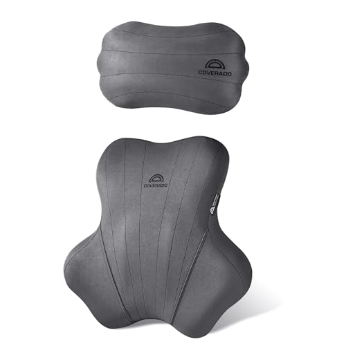 Image of Coverado Car Lumbar Support Pillow and Car Neck Pillow Kit, Ergonomic Design Car Headrest Pillow for Driving, Relax Back Head Muscles Relieve Driving Fatigue, Breathable & Removable Cover