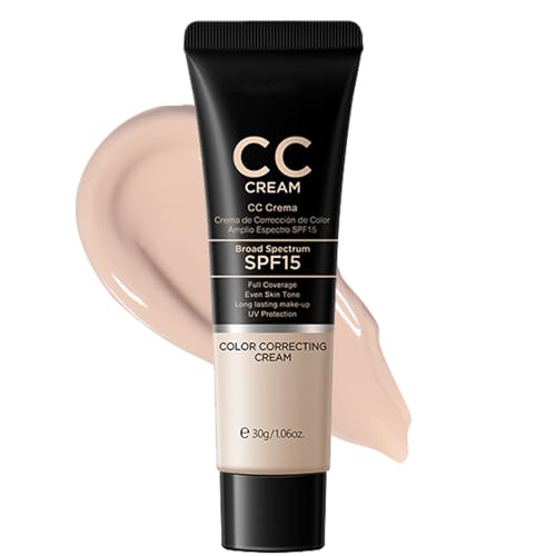 CC Cream with SPF 15 - CC Cream Foundation Colour Correcting, Anti-Redness and Colour Correcting - Lightweight Hydrating Formula - Full Coverage Face Concealer Makeup