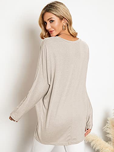 Image of ZANZEA Women's Off The Shoulder Batwing Tops Casual Loose Oversized Tshirts Long Sleeve Fall Pullover Sweater Tops