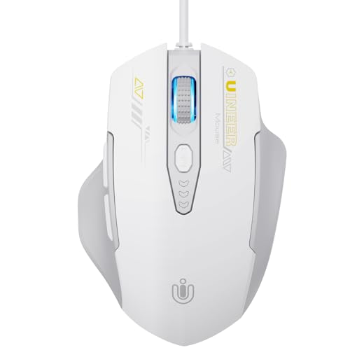 Uineer Maus Mit Kabel, ergonomisches Design, bis zu 7200 DPI einstellbar mit 6 Tasten, Computer Maus PC Laptop Computer,Plug & Play,Grau und Weiß