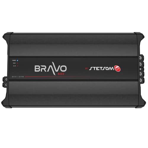 Stetsom Bravo BASS 8000 1 Ohm Mono Subwoofer Car Audio Amplifier, 8000.1 8K Watts RMS, 1Ω Stable, Sound Quality, 8000x1, Crossover & Bass Boost 8000W Sub Amp, Smart Coolers