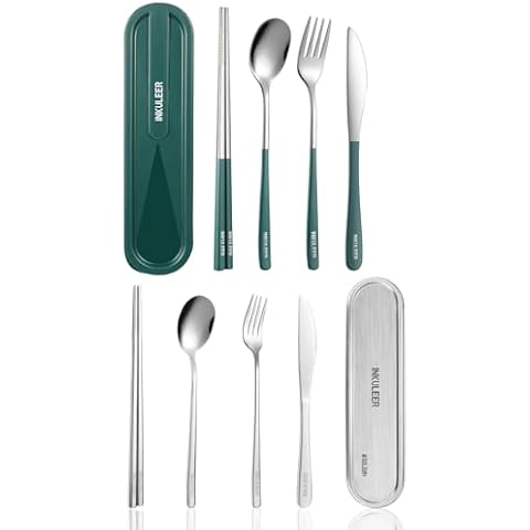 2pcs.Travel cutlery set, 18/8 stainless steel cutlery, Reusable utensils set with case, Portable Silverware Lunch Box for Camping and Office Cover