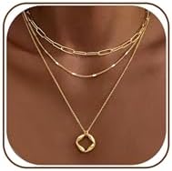 Layered Gold Necklaces for Women,14k Gold Plated Dainty Stackable Choker Necklaces for Women Trendy Layering Geometric Pendant Paperclip Dot Chain Necklace Set Jewelry Set Gifts