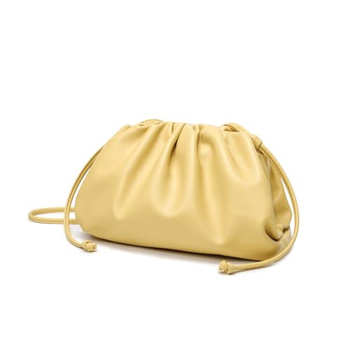 Huralona Bolsa clutch elegante de couro vegano plissada, super macia, bolsa de mão para mulheres, bolsa de mão de poliuretano para noite, Amarelo claro, Medium