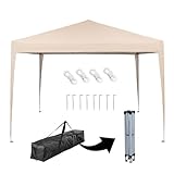 Mingone Pavillon 3x3 Pop Up Faltpavillon Wasserdicht Stabil Gartenpavillon Partyzelt Bierzelt Camping Zelt ohne Seitenteile,UV Schutz 50+,Beige