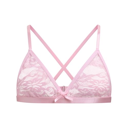ABAFIP Men's Sissy Lingerie Bra Floral Lace Bra Top Cross Back See Through Bralette Crossdressing...