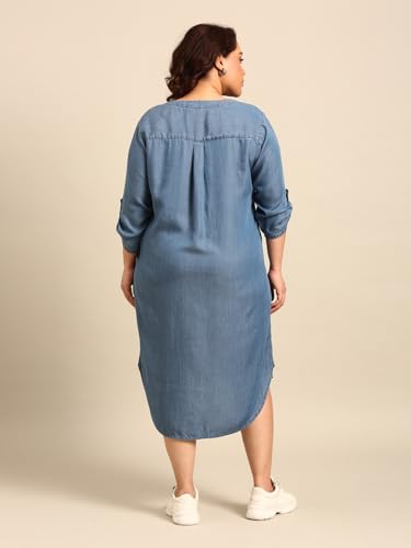Image of The Pink Moon Women's Midi A-Line Plus Size Denim Dress - (DRS NIM18 Tencel)
