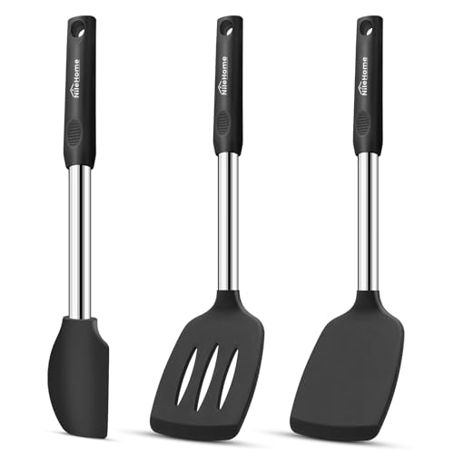 Nilehome Silicone Spatula Set of 3 Pack, High Heat Resistant BPA-Free Premium Food Grade Rubber Spatulas, Stainless Steel Handle Coated with Silicone Spatulas For Scraping, Baking, Cooking, Mixing