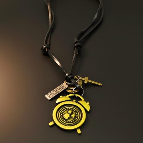 Image of THE MEN THING Retro Vintage Clock - 1.8-Inch Pure Stainless Steel Pendant with Adjustable Leather Rope for Men & Boys