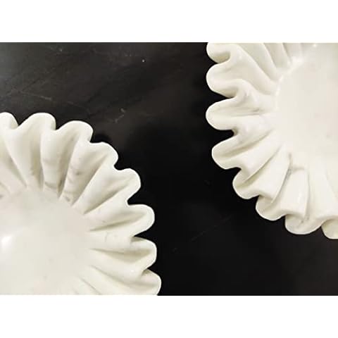 Indian Carrera Marble Bowl Fruit Bowl, Stone Bowl Decorative Bowl Decorative Trays Marble Fruit Bowl Marble Ruffle Bowl Marble Floral Bowl (6 inch) Cover