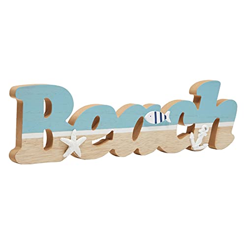 Okuna Outpost Wooden Beach Sign, Coastal Ocean Wood Interior for Home, Bathroom Decor, Wall Art (15 x 6 inches)