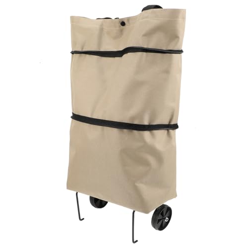 JEWEDECO Bolsa de Compras con Ruedas Plegable Grande, Carrito de Supermercado Reutilizable de Tela Resistente Color Caqui, Bolsa de Compra con Asas Ajustables y Diseño Portátil