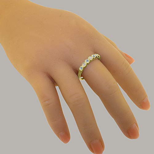 18K Yellow Gold Cultured Pearl & Aquamarine Womens Eternity Ring - Size 10.75 #TOP7