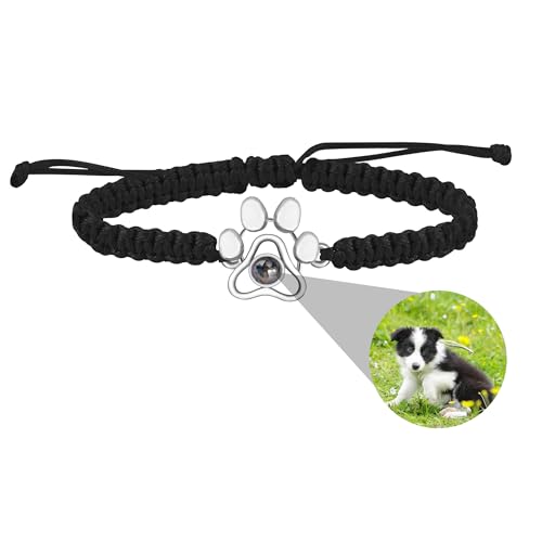 ZqlDDayUP Benutzerdefinierte Bild Armband - Personalisiertes Foto Mit Hund Pfote Projektion im Inneren - Paw Charm Memory Geschenk für Tierliebhaber