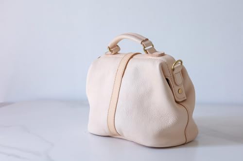 Image of Handmade Leather Doctor Bag for Women, Vintage Frame Satchel, Large Capacity Work Handbag, Soft Genuine Leather Shoulder Tote