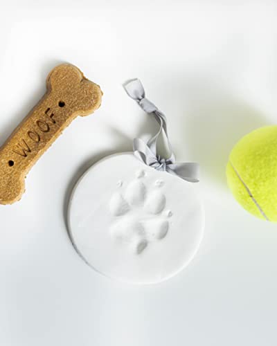 Pearhead Pet Paw Print Keepsake Kit - DIY Hanging Clay Keepsake for Dogs & Cats, Easy Air-Dry Clay, No-Mess, Perfect for New Pet Owners and Memorial, Personalized Pawprint Gift, Gray Ribbons