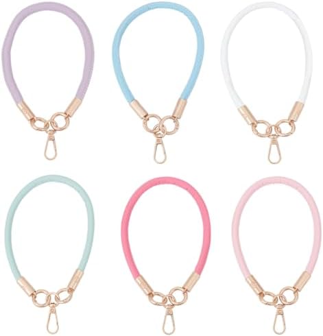 SUNNYCLUE 6Pcs 6 Colors Wrist Key Chain Strap PU Leather Keychain Bulk Colorful Macaron Lanyard Bracelet Keyring Charm Bangle Wristlet Keychains Holders for Car Keys Purse Phone Women Accessories image 5