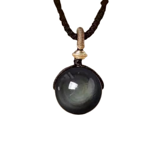 Mrexivo Rainbow Eye Obsidian Pendant Round Necklace, Fashion Personality Healing Jewelry Ornament for Unisex (green,StyleB)