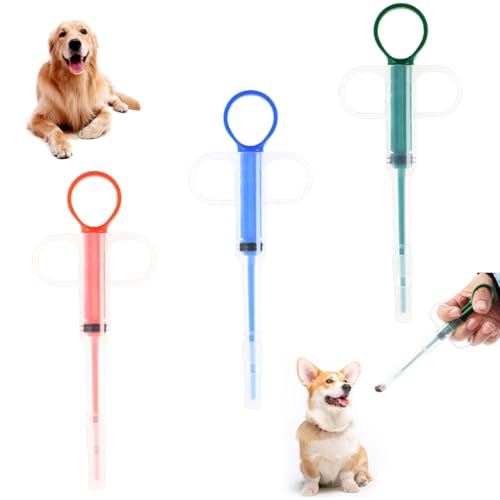 3pcs Alimentador Medicamentos Jeringas, Dispensador de Pastillas para Gatos, Alimentador Medicamentos de Reutilizable, Ldeal para Administrar Medicamentos Líquidos o Sólidos(Azul, Verde, Rojo)