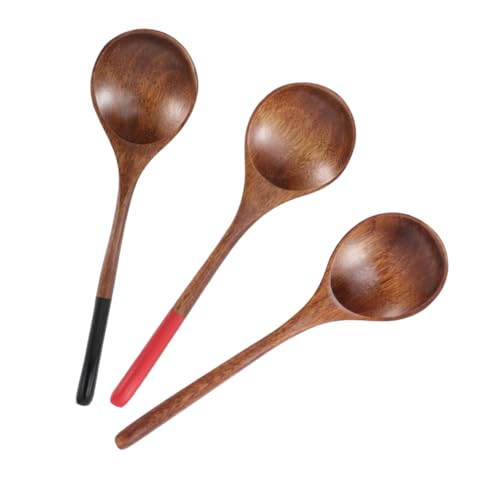 SOLUSTRE 3-piece Wood Soup Spoon Utensil Food Serving Scoop Ergonomic Handle Wood Tableware