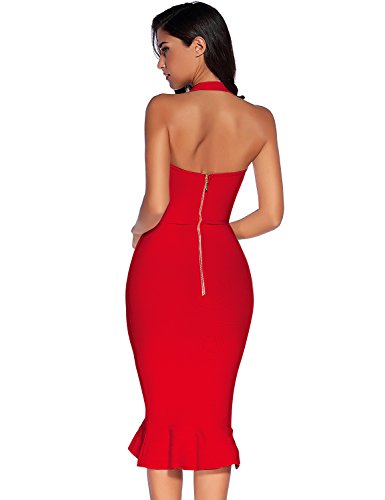 Image of meilun Womens Halter Fishtail Bandage Party Dress Elegant Wedding Guest Dress