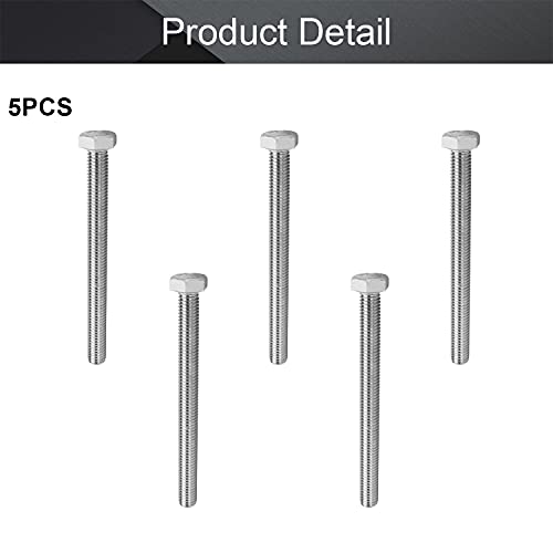 Image of MroMax 5Pcs M8-1.25 x 90mm Hex Head Screws Bolts, 316 Stainless Steel | Fully Threaded, Marine Grade A4-316, Corrosion Resistant, Silver, for Machinery & Marine Hardware, Replacement Fasteners