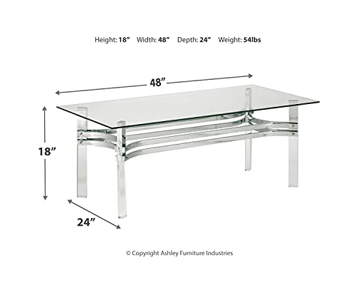 Signature Design By Ashley Braddoni Contemporary Rectangular Coffee Table With Clear Glass Top, Chrome #TOP2