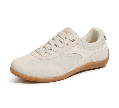 TIMEJOY Women's Retro Sneakers Low-Top Lightweight Breathable Casual Shoes Non-Slip Sole for Walking Work Daily Use(8 US Beige)