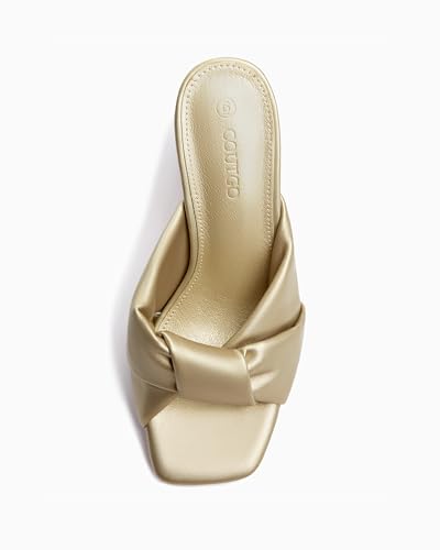 Image of Coutgo Womens Chunky Heeled Mules Puffy Knot Square Open Toe Slip On Sandals Summer Evening Party Prom Shoes