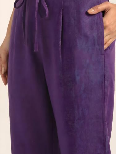 Image of BLOCKS OF INDIA Women's Solid Straight Kurta Set | Hand-Stitched Neck Details with Pintucks | Comfortable Pants with Pockets, Elastic Waist & Drawstring Fit