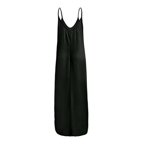 WoCoo Women Summer Maxi Dress Casual Plus Size Sleeveless Printed Long Dresses Cami Spaghetti Strap Boho Dress with Pocket(A-Black,Large) - Thumbnail 2