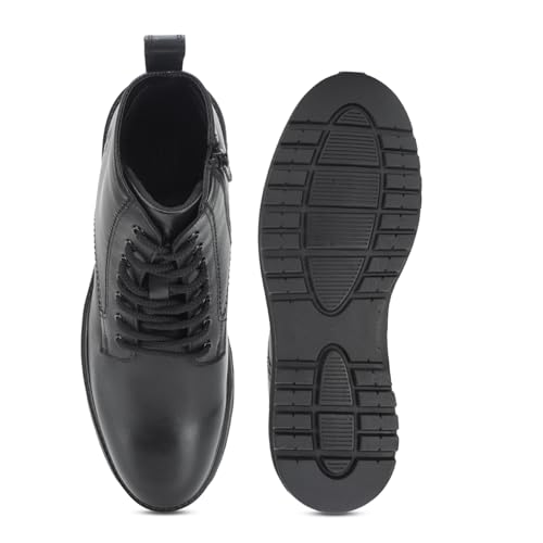 Image of Thomas Crick Genuine Leather Men's Lace-Up Boots with Zipper | Stylish Ankle Boots with Cushioned Insole, Flexible Wedge Sole & Breathable Lining