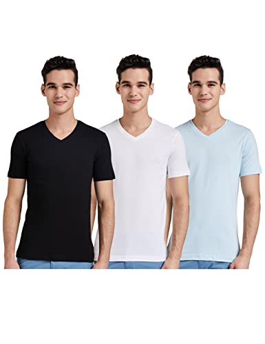 Image of Amazon Brand - Symbol Men's Solid Cotton T Shirt | Plain | V Neck | Half Sleeve-Regular Fit | Combo Pack of 3 (Available in Plus Sizes)