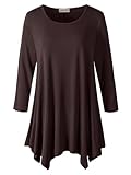 Larace Lanmo Women Plus Size 3/4 Sleeve Tunic Tops Loose Basic Shirt (M, Coffee)