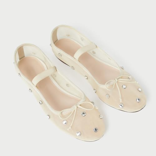 JORISTIMO Crystal Mesh Ballet Flats Stretch Band Snip Toe Ballerinas Flats Mary Jane4
