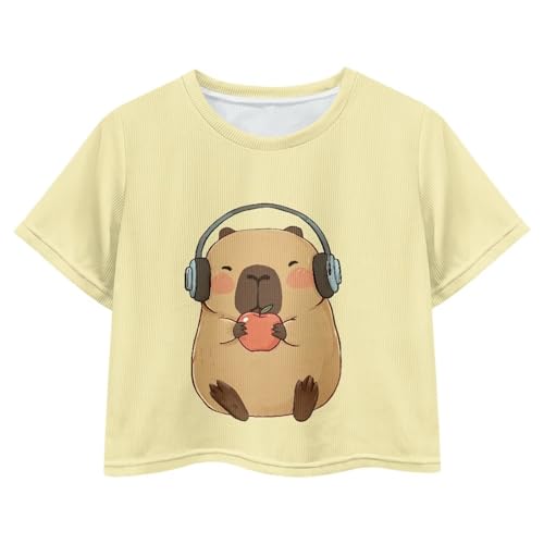 Image of Girls Crop Tees Crew Neck Casual Short Sleeve T Shirts Kids Loose Soft Comfortable Tees Blouses Shirt for Little Girl