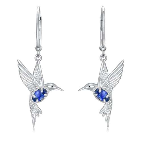 Boucles d'oreilles colibri argent 925 lapis lazuli pendantes bijoux animaux