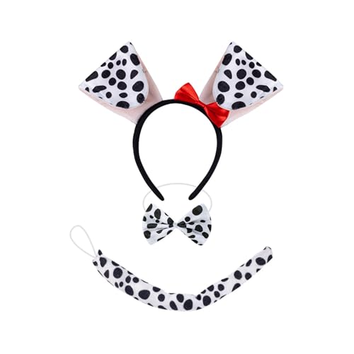 ZYKEJJDDAK アニマルコスチュームセット 犬 ヘア フープセット ぬいぐるみ テール ボウタイ ラブリー 犬 耳 ヘッドバンド メッシュ スカート グローブ