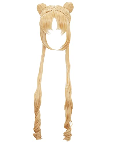 haikyuu Women Anime Wig Long Curly Golden Ponytails Wig With Bangs Wavy Halloween Cosplay Comic Con (Light Yellow)