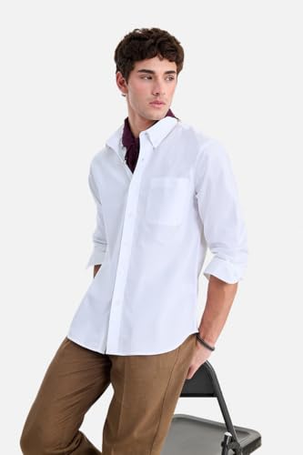 Image of SNITCH Men Formal Shirt | Regular Fit Long Sleeve Button-Down Collar Solid Style | 100% Cotton & Breathable Oxford Fabric for Office, Special Events & Smart Casual Wear
