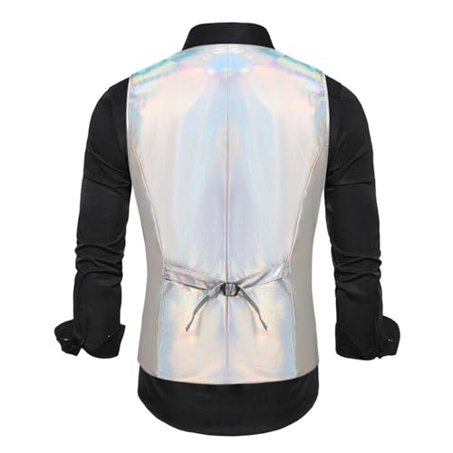 Men's V Neck Vest Top Shiny Metallic Waistcoat Button Down Holographic Jacket Sleeveless Gilet Pocket Party Cocktail2