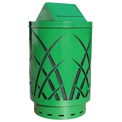 Prairie Grass Round 40 Gallon Commercial Trash Can | Steel Outdoor Industrial Trash Can with Dome Top | Great for Outdoor Public Spaces - Green