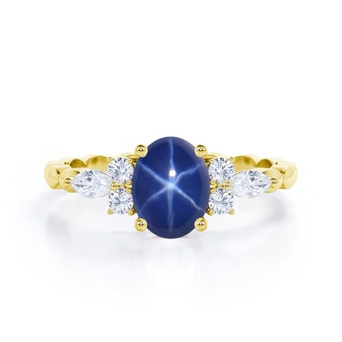 Blue Star Sapphire Engagement Rings for Women Oval Cut Blue Star Sapphire Ring S925 10K 14K 18K Gold Linde Star Sapphire Ring Anniversary Promise Ring3
