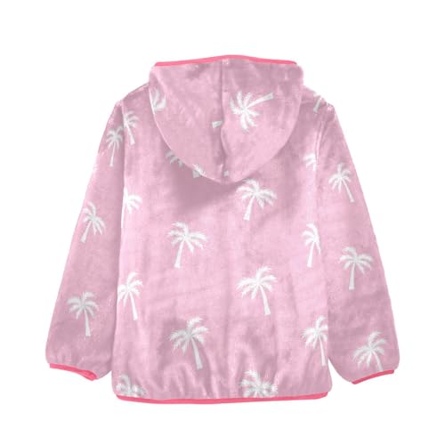 OTVEE Palm Tree on Pink Kids Hoodie Jacket Fall Spring Full Zip Warm Outwear Coat2
