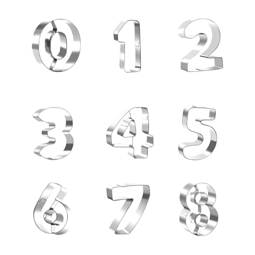 Zahlen Ausstecher, Edelstahl 0-9 Zahlen Ausstechform Keksausstecher Ausstechformen Set für Kekse, Backen, DIY Backform, Kuchendekoration