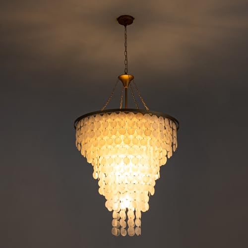 Wellmet Coastal Capiz Shell Chandelier, 9 Lights Beach Light Fixture, Sea Shell Pendant Lighting for Dining Room, Modern Gold Ceiling Light for Kitchen Island, 30" Dia - Image 7