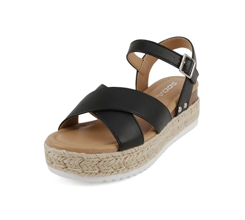 Image of Soda inchFIRELY inch ~ Women Round Toe Crisscross Band Platform Espadrille Wedge Sandal with Adjustable Ankle Strap