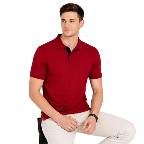 Image of Men's Solid Polo T-Shirt | Short Sleeve | Regular Fit | Soft Breathable Fabric | Casual & Smart Wear | Button Placket Collar Top |